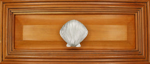 Large Scallop shell knob installed on drawer - full view