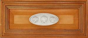 Triple Scallop Seashell Pull installed on wood drawer - full view