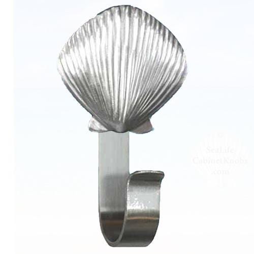 Scallop Shell Towel Hook, Pewter, Nautical Bathroom Accessories